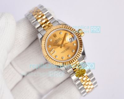 Rolex Datejust Ladies Replica Watch Yellow Gold Dial 2-Tone Jubilee Bracelet 28MM